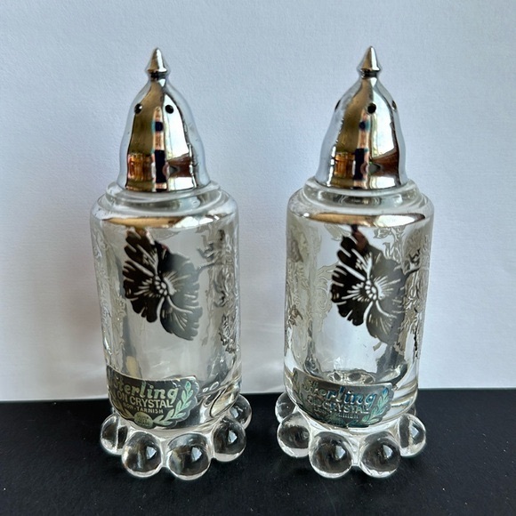 VTG Sterling Silver on Crystal Salt & Pepper Flanders Poppy Flowers 4”H - Picture 5 of 7